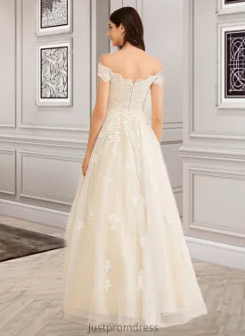 Charlotte Ball-Gown/Princess Off-the-Shoulder Floor-Length Wedding Dress With Beading Sequins HHP0013765
