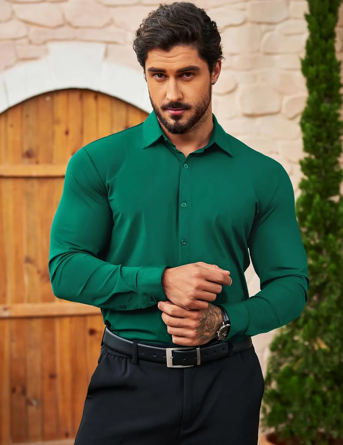 COOFANDY Men's Muscle Fit Dress Shirts Wrinkle Free Long Sleeve Button Down Shirt Stretch Business Shirt