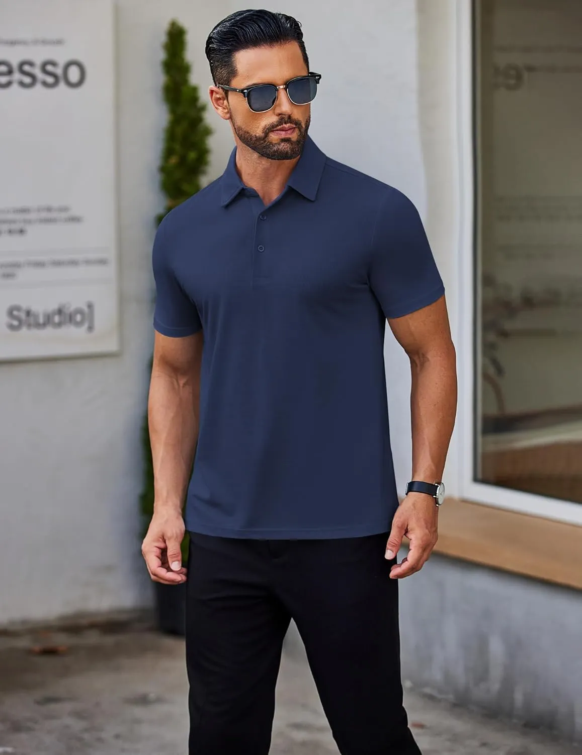 COOFANDY Men's Polo Shirts Short Sleeve Slim Fit Casual Solid Basic Golf Shirt Collared T-Shirt