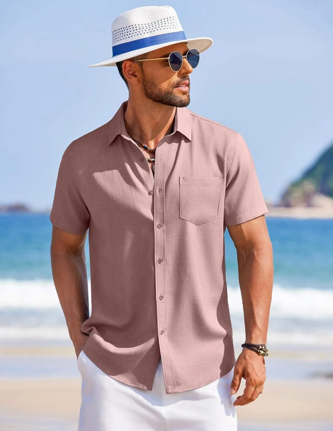 COOFANDY Men's Summer Beach Vacation Shirt Casual Button Down Short Sleeve Shirt Hawaiian Tropical Resort Wear