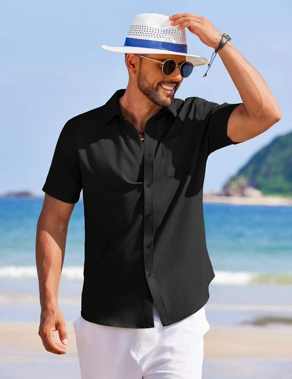 COOFANDY Men's Summer Beach Vacation Shirt Casual Button Down Short Sleeve Shirt Hawaiian Tropical Resort Wear