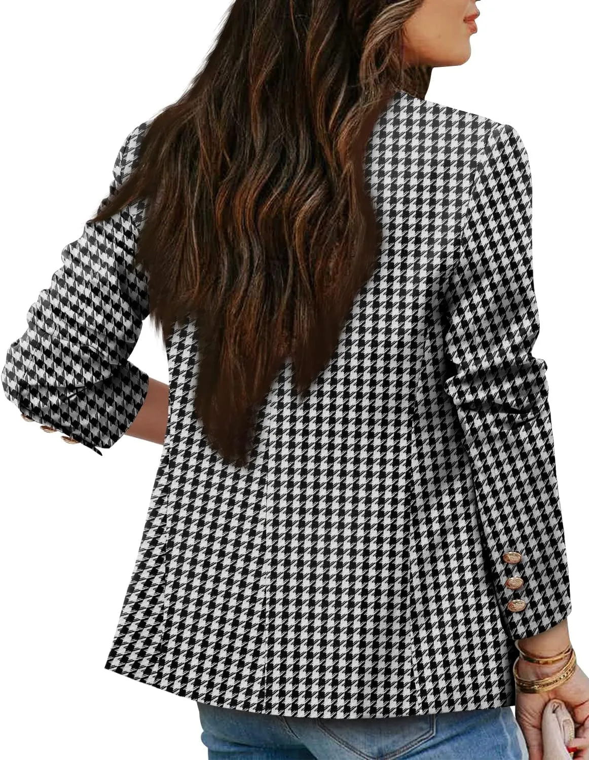 CRAZY GRID Womens Casual Blazer Jacket Gold Button Long Sleeve Work 0ffice Blazer Lapel Open Front Jacket