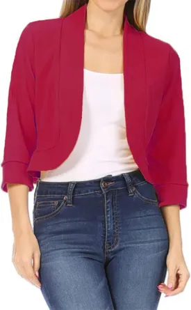 Cropped Blazer for Womens Open Front Work Office Cardigan Suit 3/4 Sleeve Solid Jacket Shrug Casual Business Blazers