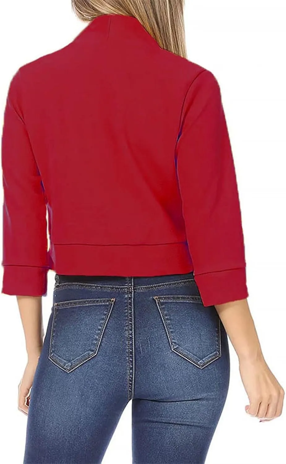 Cropped Blazer for Womens Open Front Work Office Cardigan Suit 3/4 Sleeve Solid Jacket Shrug Casual Business Blazers