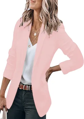 DIACACY Women's Lapel Open Front Work Blazer One Button Long Sleeve Jackets Office Solid Color Cardigan with Pockets