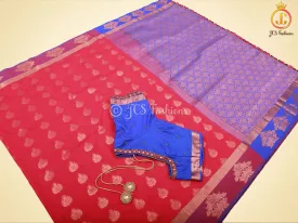 Dual-Shade Kanchipuram Blended Embossed Silk Saree With Blouse