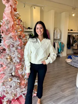 EN3240 Cream Cable knit sweater