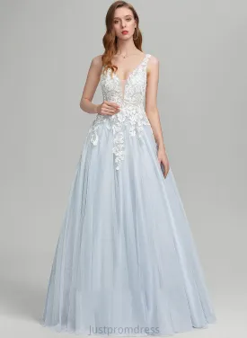 Floor-Length Ball-Gown/Princess V-neck Gwen Tulle Prom Dresses