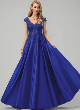 Floor-Length Charity Sequins Prom Dresses Satin Ball-Gown/Princess V-neck With