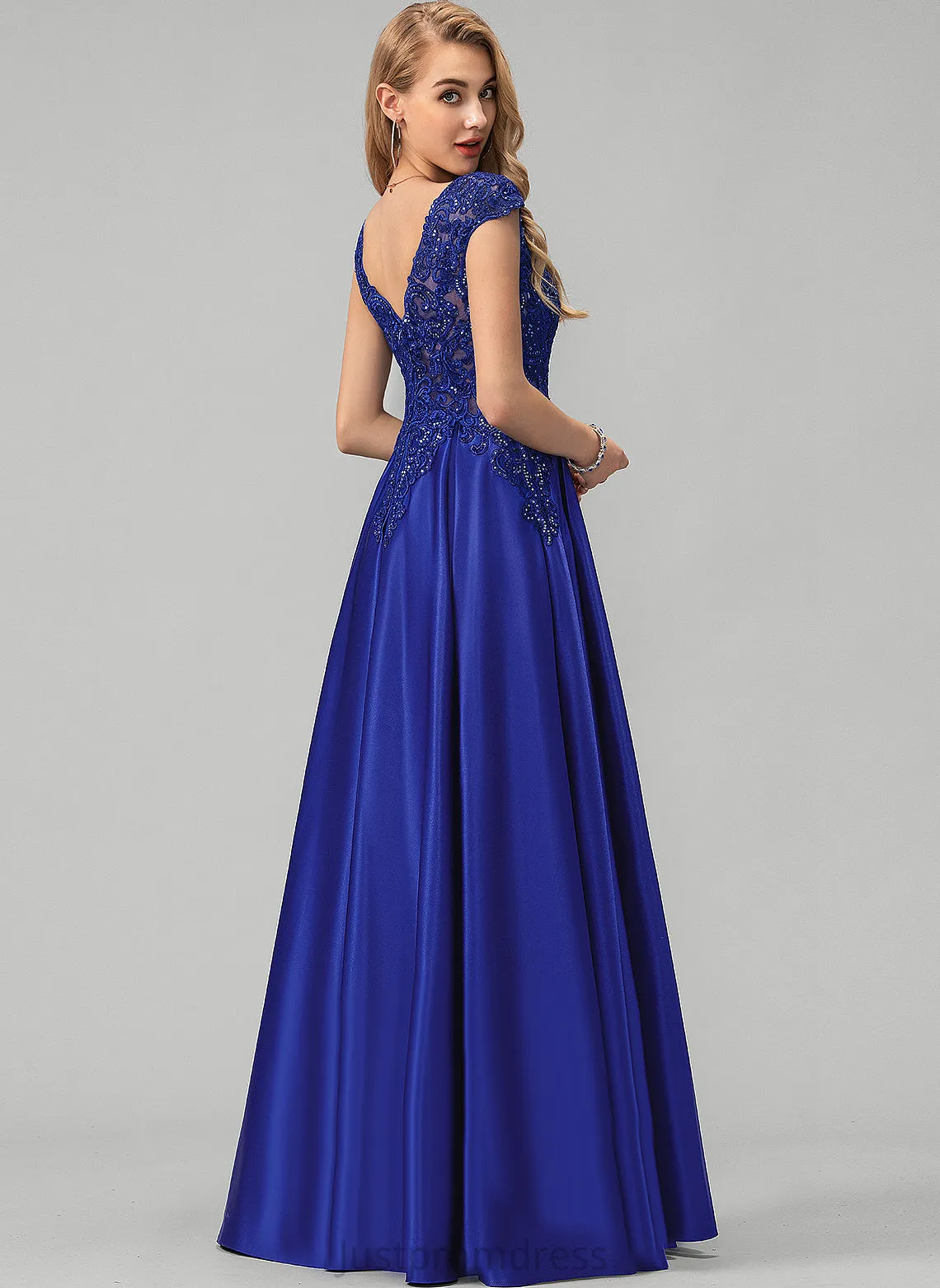 Floor-Length Charity Sequins Prom Dresses Satin Ball-Gown/Princess V-neck With