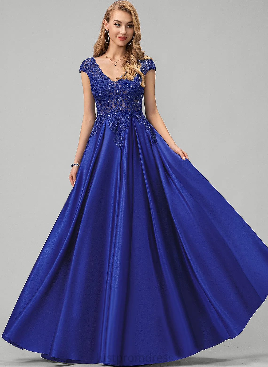 Floor-Length Charity Sequins Prom Dresses Satin Ball-Gown/Princess V-neck With