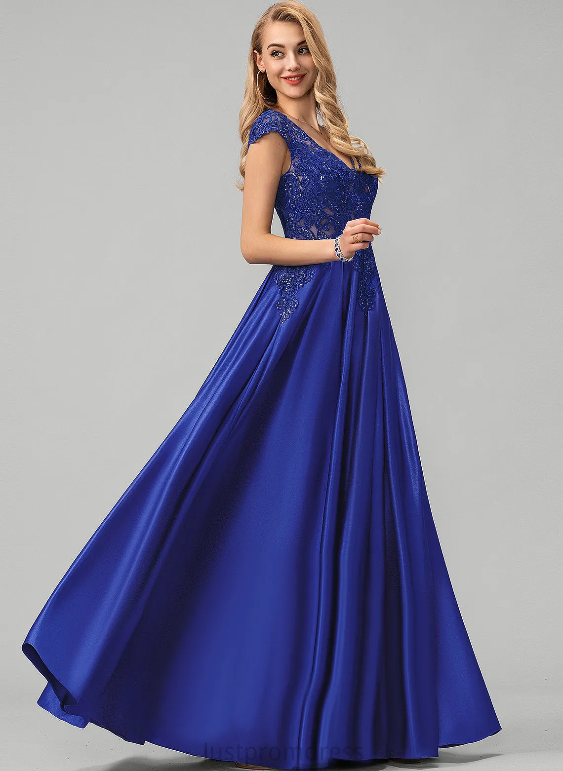 Floor-Length Charity Sequins Prom Dresses Satin Ball-Gown/Princess V-neck With