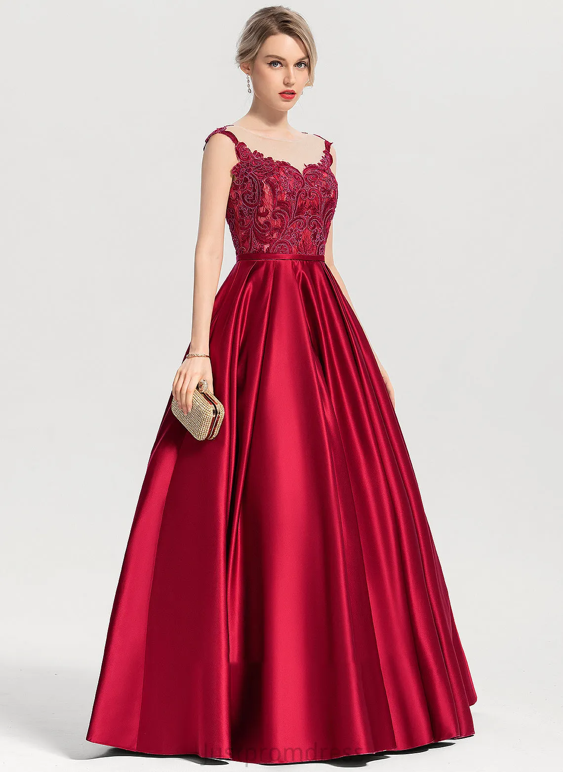Floor-Length With Scoop Karla Ball-Gown/Princess Prom Dresses Sequins Neck Satin