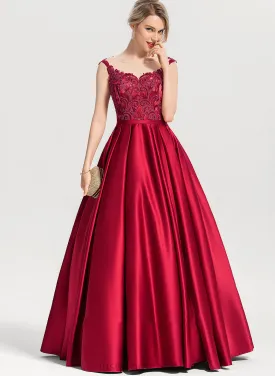Floor-Length With Scoop Karla Ball-Gown/Princess Prom Dresses Sequins Neck Satin
