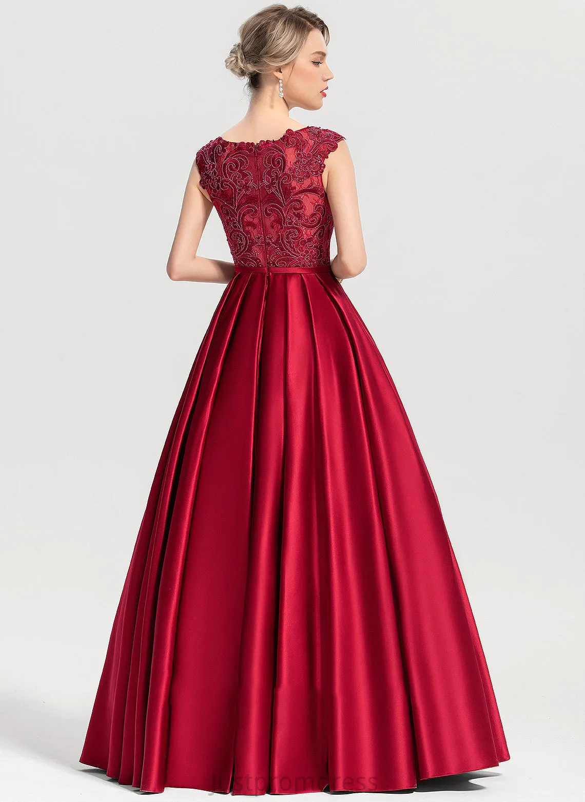 Floor-Length With Scoop Karla Ball-Gown/Princess Prom Dresses Sequins Neck Satin