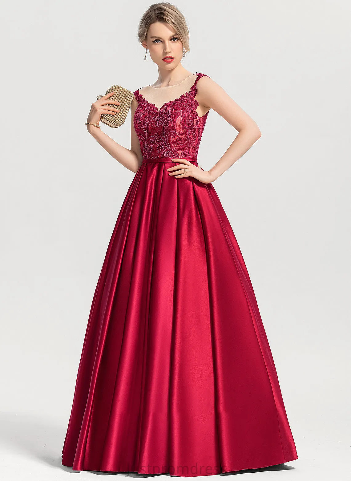 Floor-Length With Scoop Karla Ball-Gown/Princess Prom Dresses Sequins Neck Satin