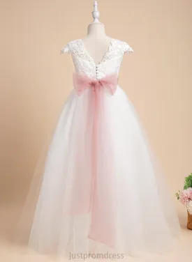 Flower Girl Dresses Lace/Sash Dress Scoop - Lace Ball-Gown/Princess Gabriela Sleeveless Flower Floor-length With Girl Neck