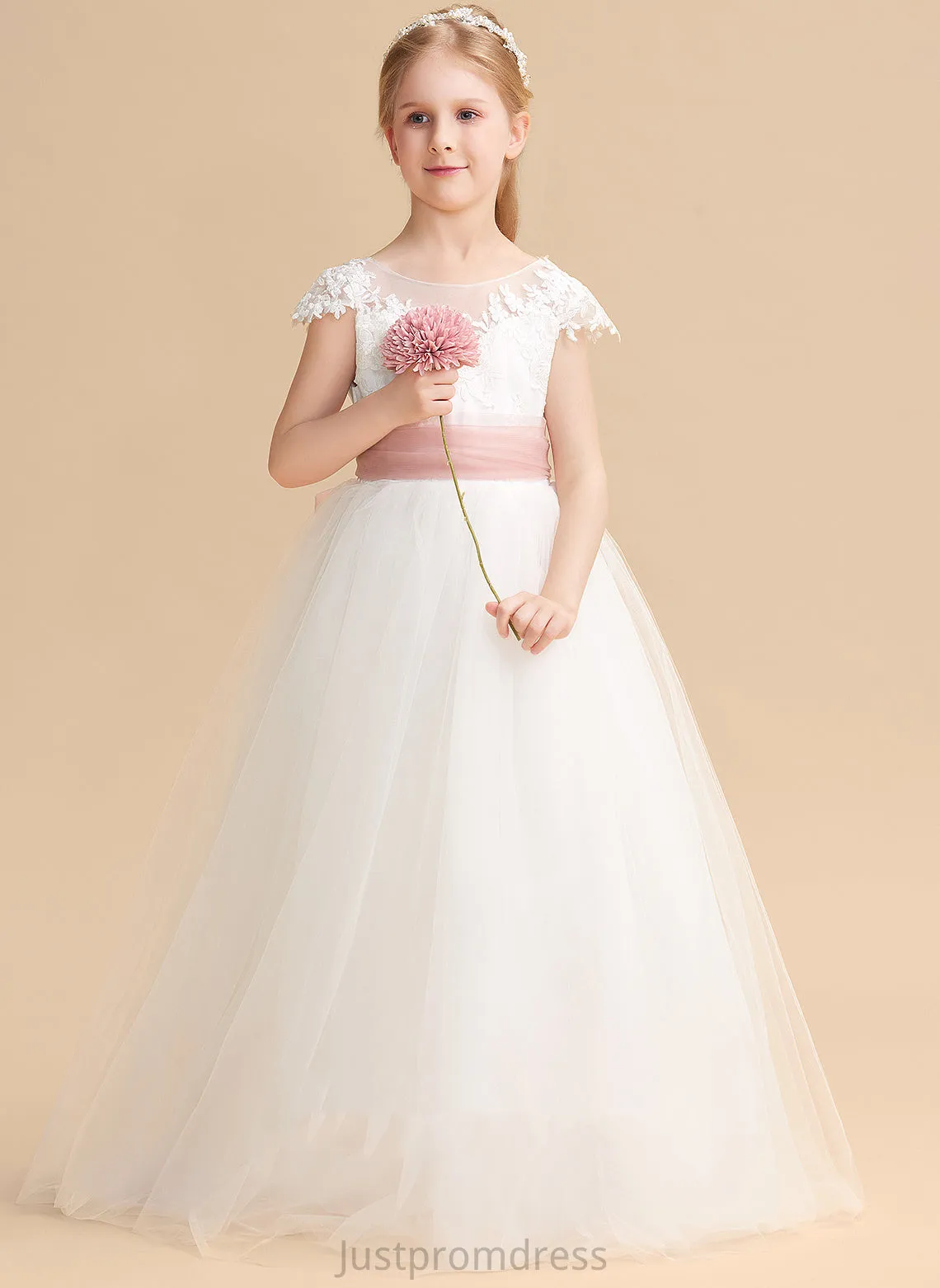 Flower Girl Dresses Lace/Sash Dress Scoop - Lace Ball-Gown/Princess Gabriela Sleeveless Flower Floor-length With Girl Neck