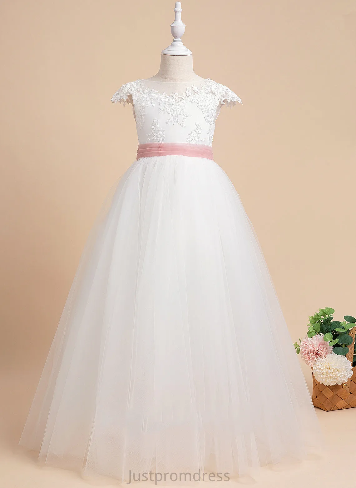 Flower Girl Dresses Lace/Sash Dress Scoop - Lace Ball-Gown/Princess Gabriela Sleeveless Flower Floor-length With Girl Neck