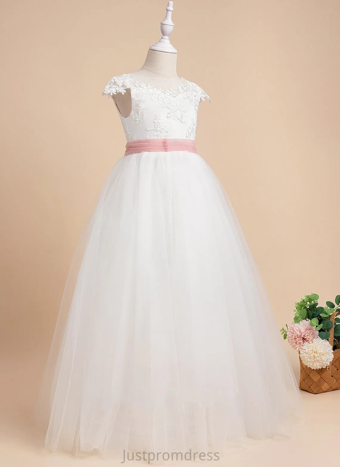 Flower Girl Dresses Lace/Sash Dress Scoop - Lace Ball-Gown/Princess Gabriela Sleeveless Flower Floor-length With Girl Neck