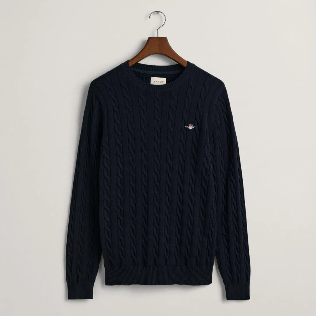 GANT Cotton Cable knit Crew Neck In Blue