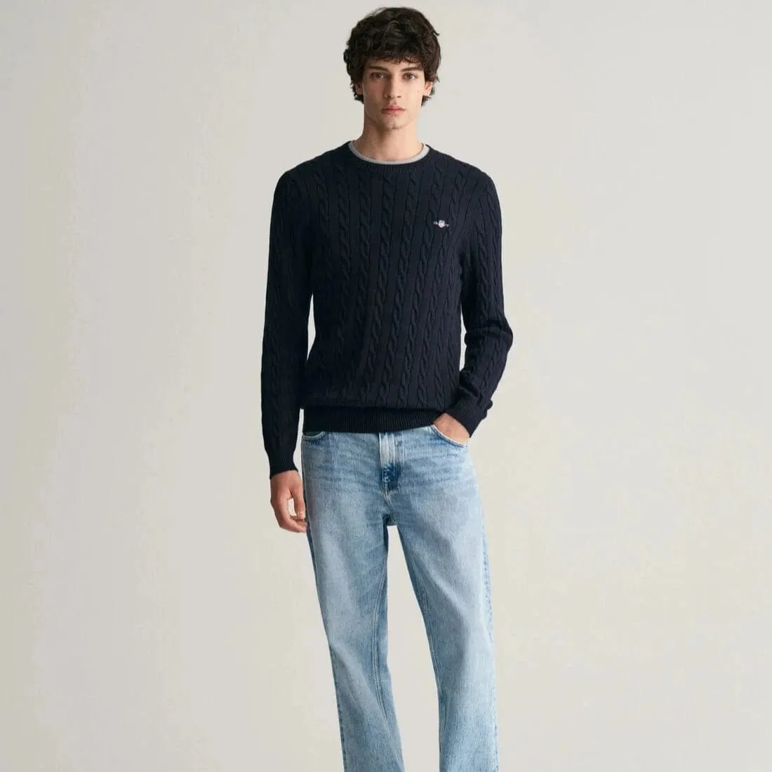 GANT Cotton Cable knit Crew Neck In Blue
