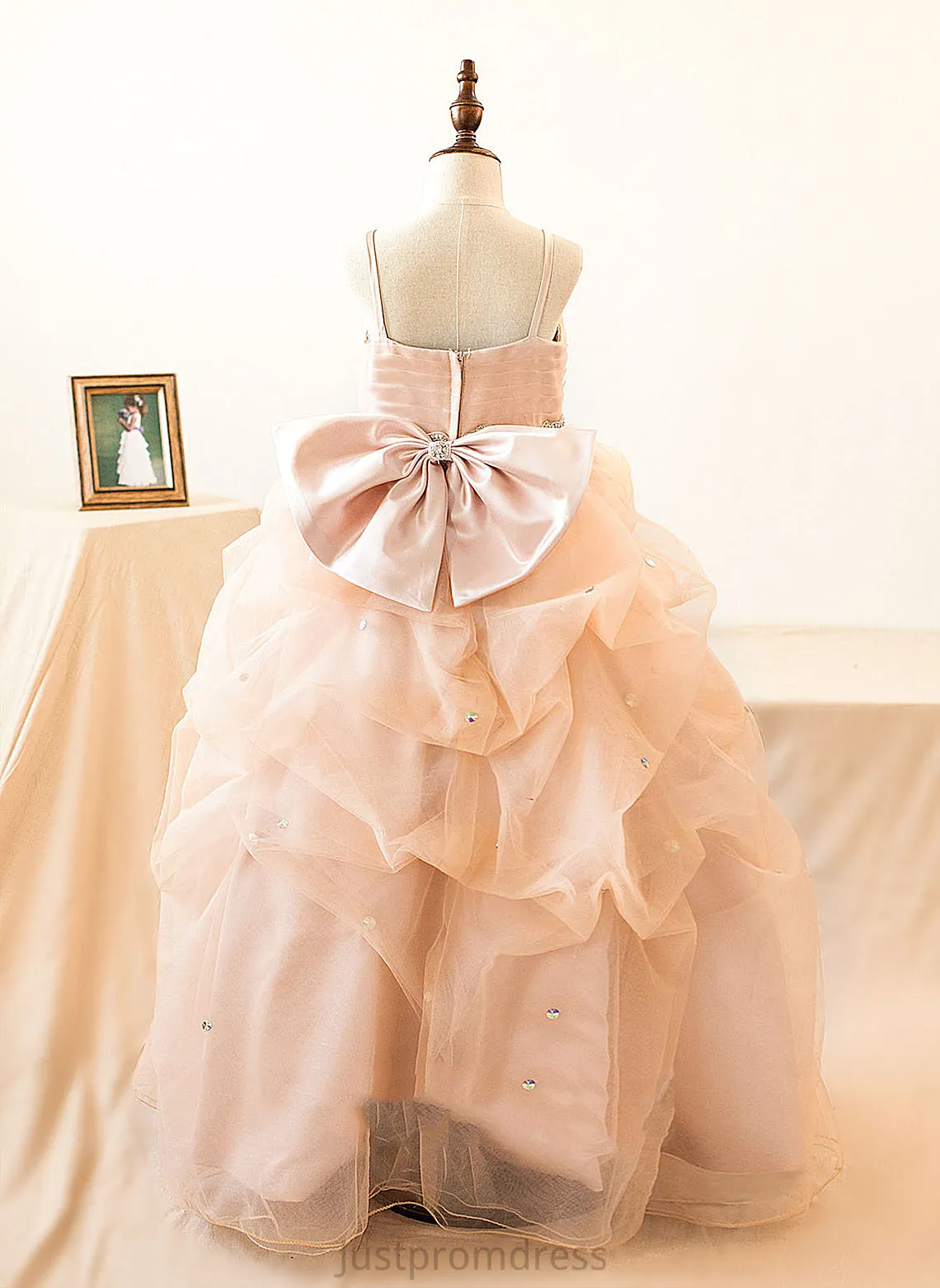 Girl Logan Ruffles/Bow(s)/Rhinestone Flower Girl Dresses Tulle With Ball-Gown/Princess Floor-length - Dress Flower Sleeveless Straps
