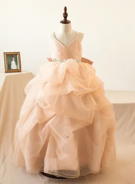 Girl Logan Ruffles/Bow(s)/Rhinestone Flower Girl Dresses Tulle With Ball-Gown/Princess Floor-length - Dress Flower Sleeveless Straps