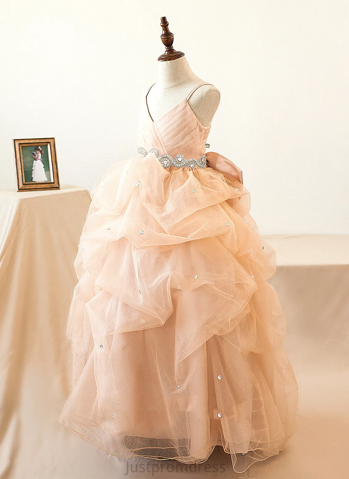 Girl Logan Ruffles/Bow(s)/Rhinestone Flower Girl Dresses Tulle With Ball-Gown/Princess Floor-length - Dress Flower Sleeveless Straps