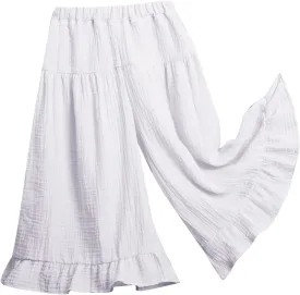 Girls Cotton Pleated Pants Wide Leg Flowy Culottes Pants Elastic Waist Trousers Comfy Casual Loose Jogger Clothes