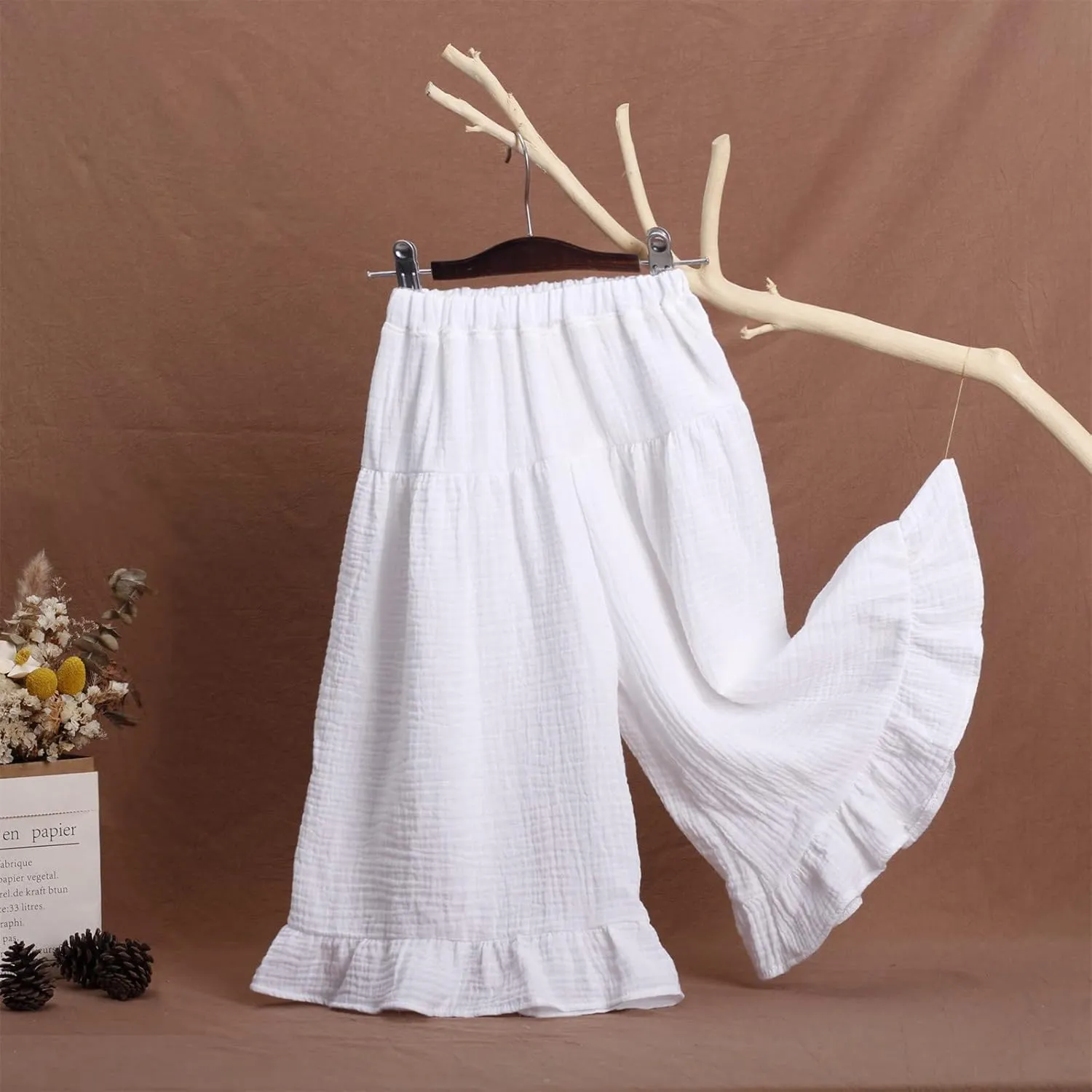 Girls Cotton Pleated Pants Wide Leg Flowy Culottes Pants Elastic Waist Trousers Comfy Casual Loose Jogger Clothes