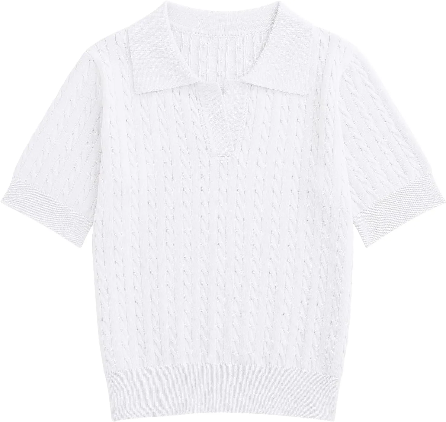 Girls Short Sleeve Polo Shirt Summer Knit School Uniform Blouse V Neck Cable Pullover Sweater Tops 5-14 Years