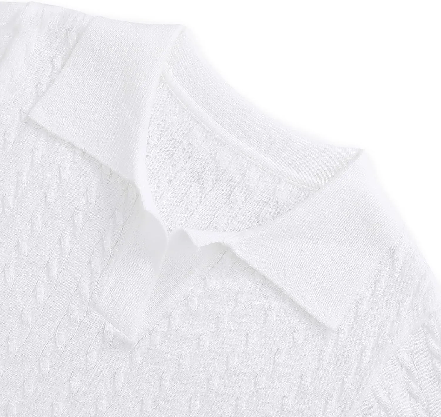 Girls Short Sleeve Polo Shirt Summer Knit School Uniform Blouse V Neck Cable Pullover Sweater Tops 5-14 Years