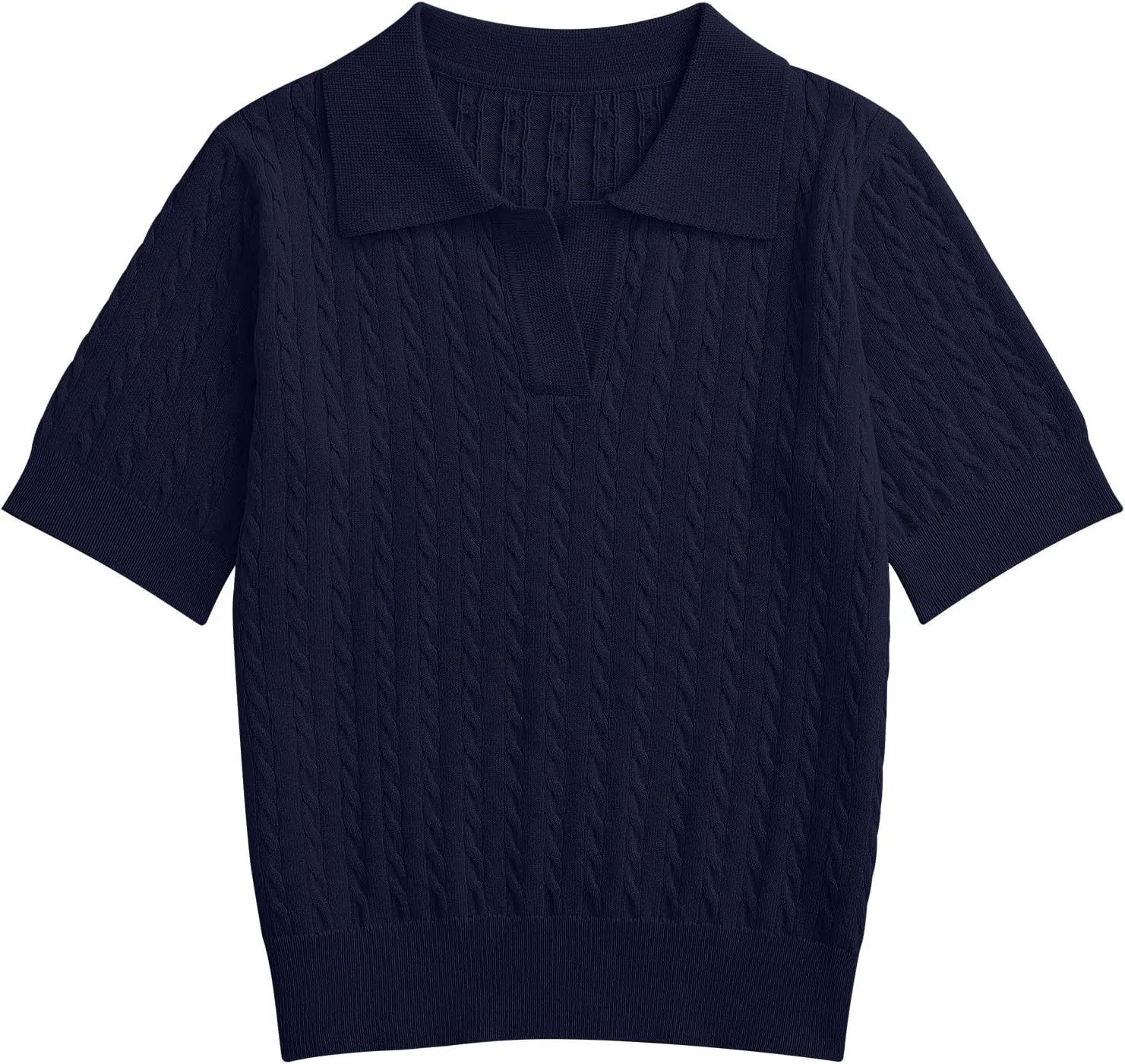 Girls Short Sleeve Polo Shirt Summer Knit School Uniform Blouse V Neck Cable Pullover Sweater Tops 5-14 Years