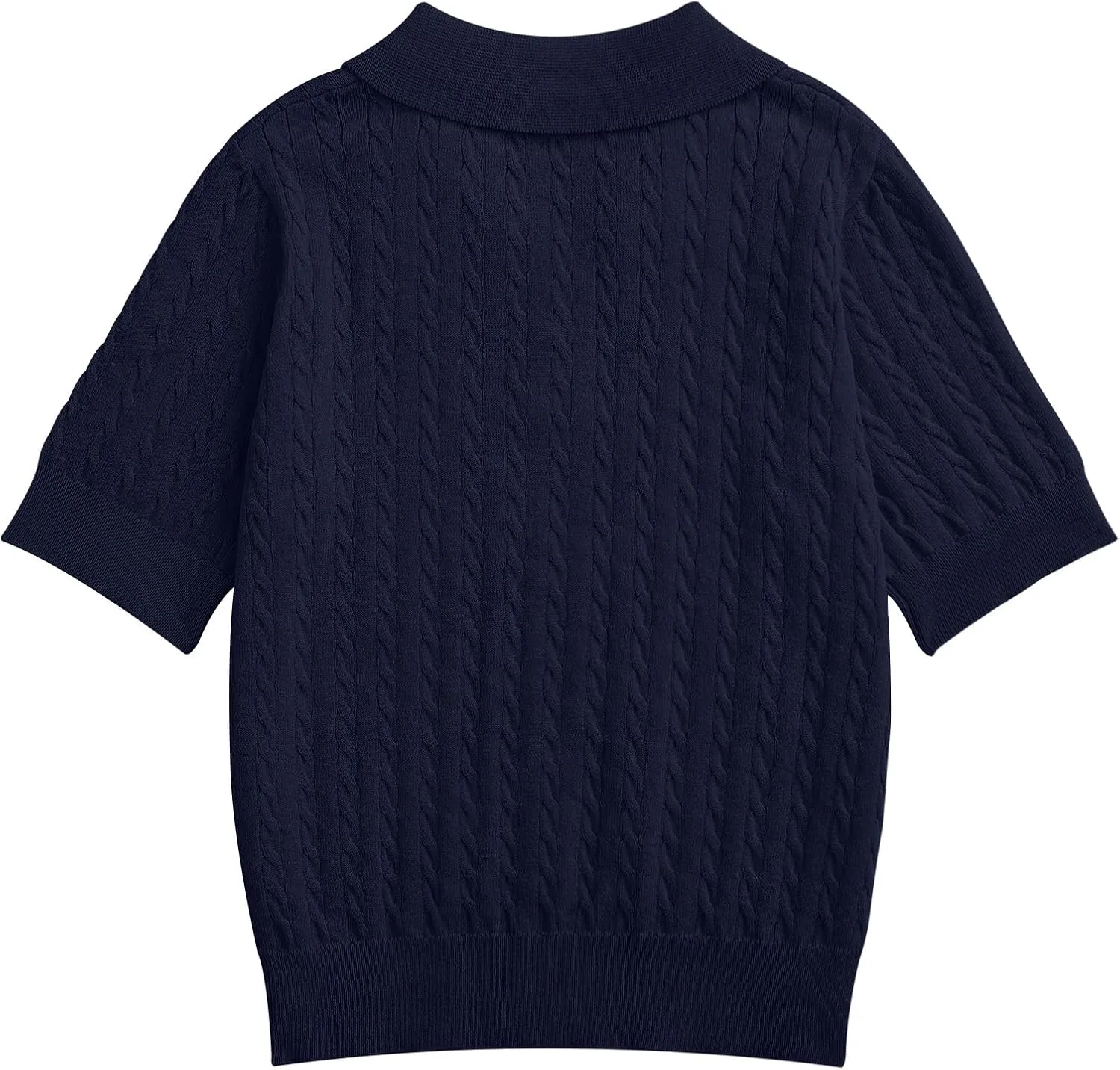 Girls Short Sleeve Polo Shirt Summer Knit School Uniform Blouse V Neck Cable Pullover Sweater Tops 5-14 Years