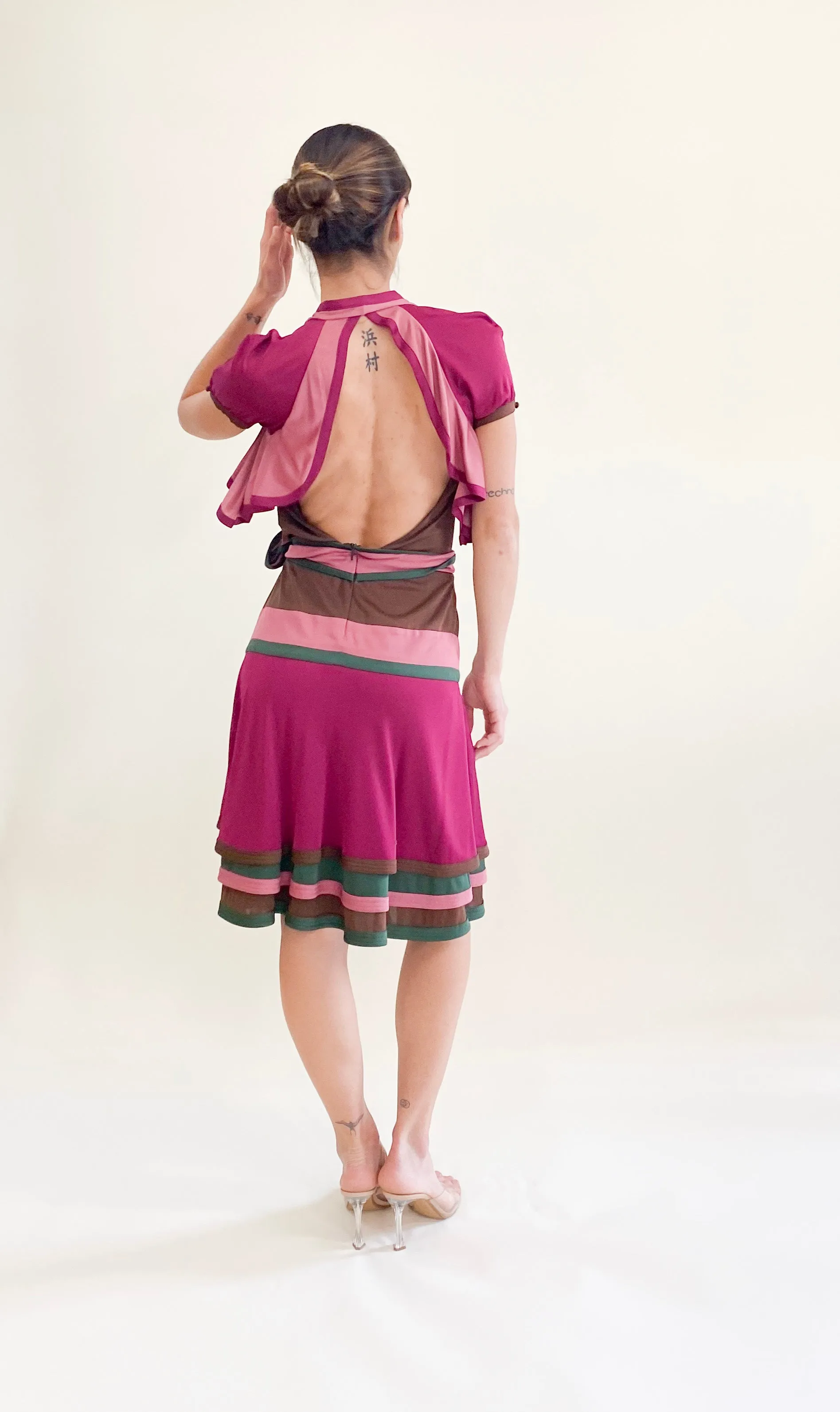 Gucci by Frida Giannini 2006 Brown Color Block Wrap Dress
