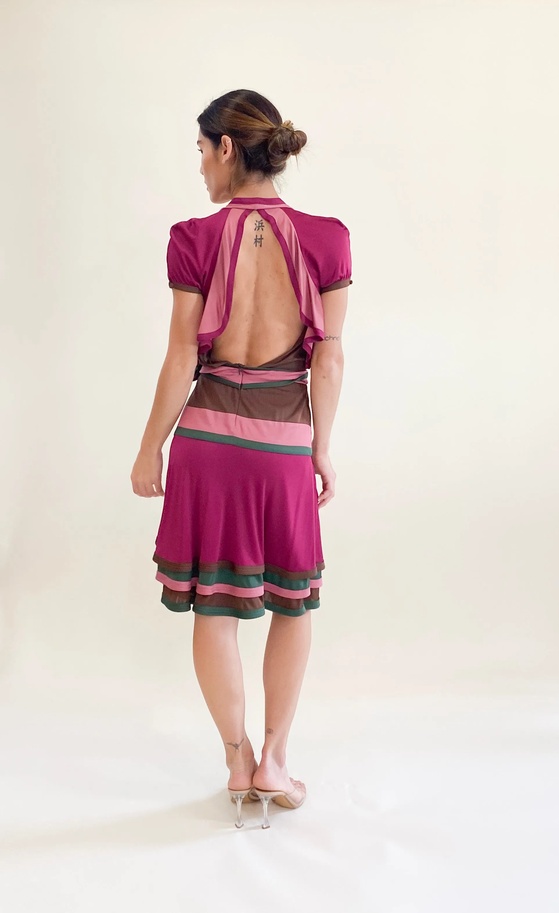 Gucci by Frida Giannini 2006 Brown Color Block Wrap Dress