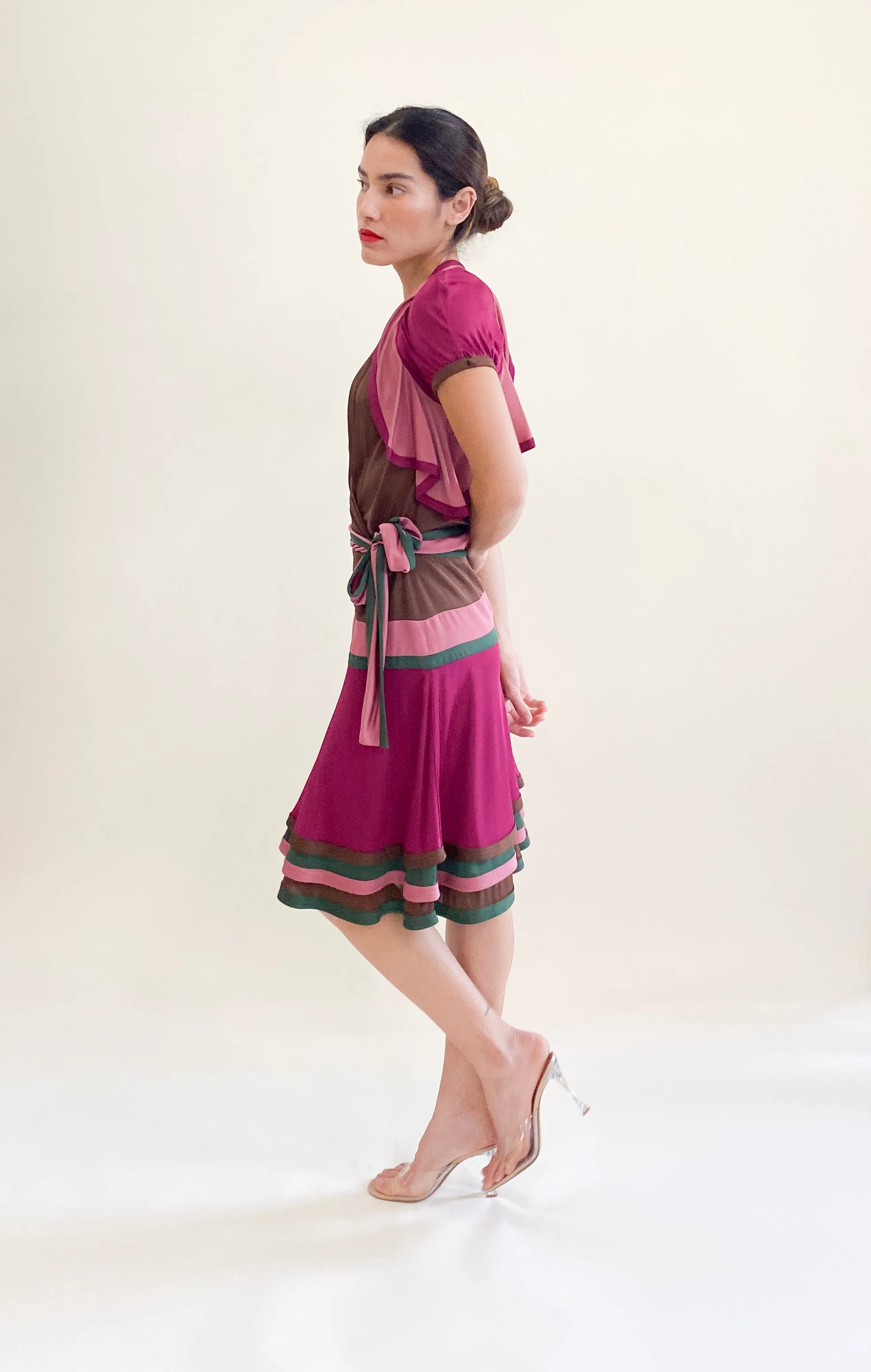 Gucci by Frida Giannini 2006 Brown Color Block Wrap Dress