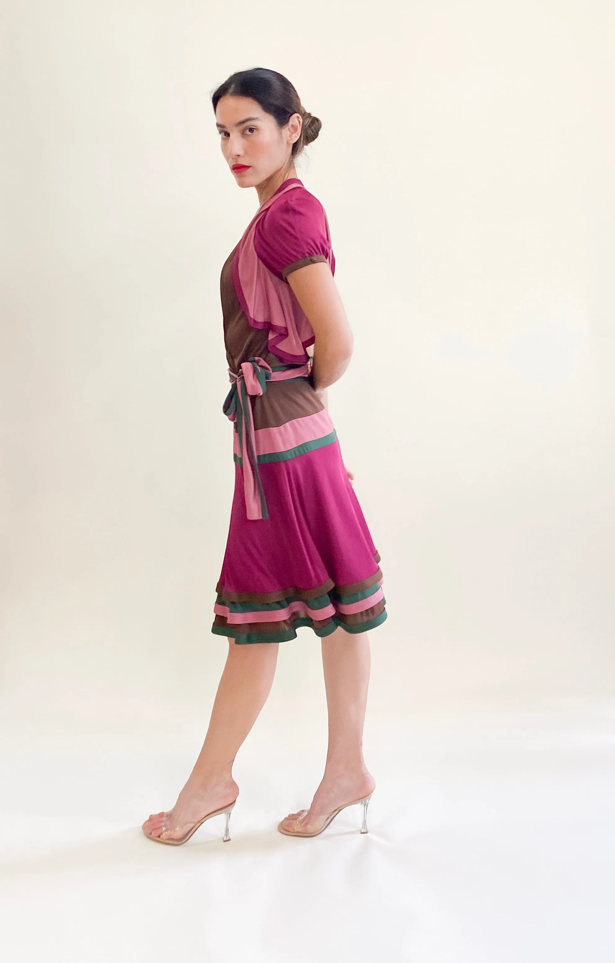 Gucci by Frida Giannini 2006 Brown Color Block Wrap Dress