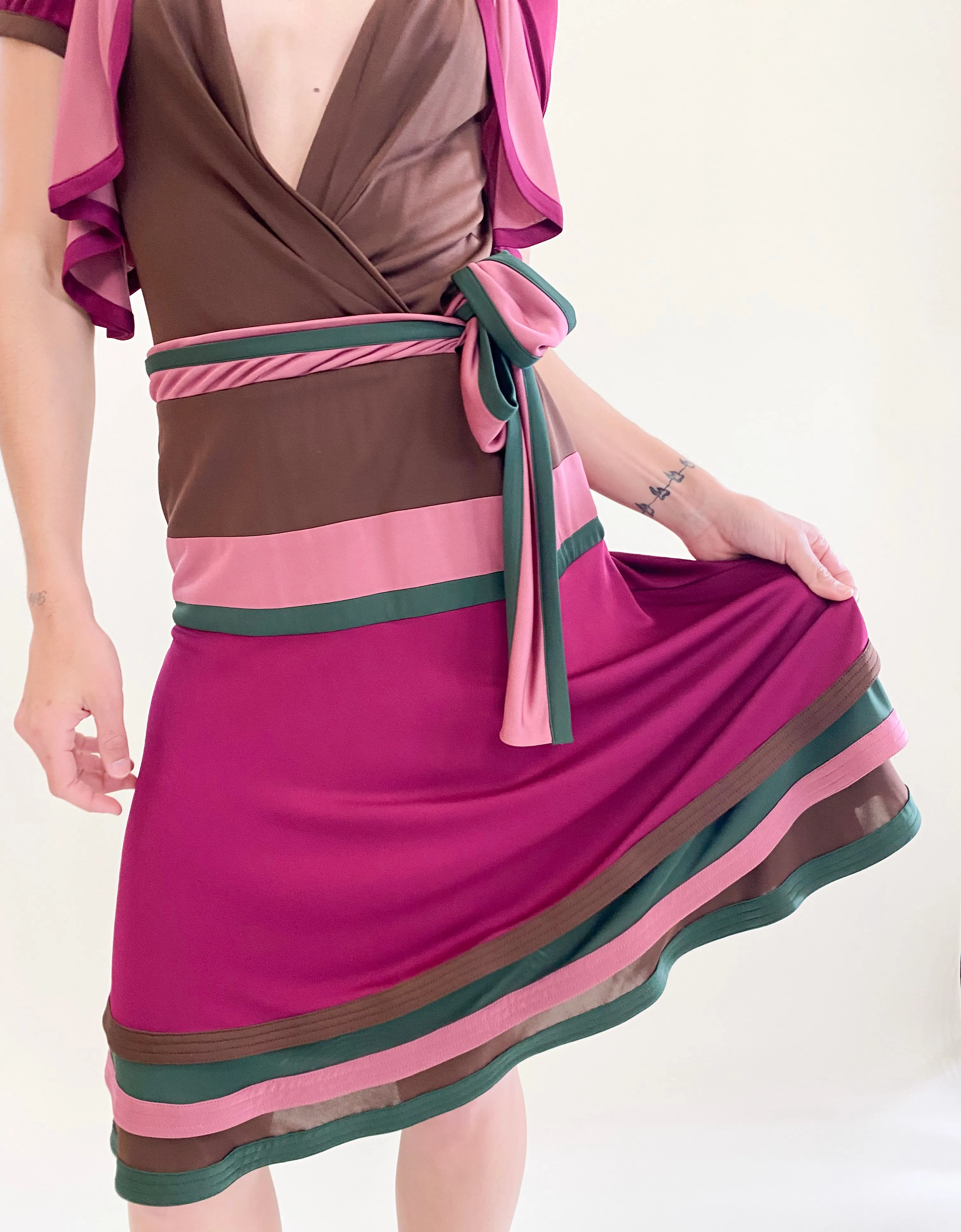 Gucci by Frida Giannini 2006 Brown Color Block Wrap Dress