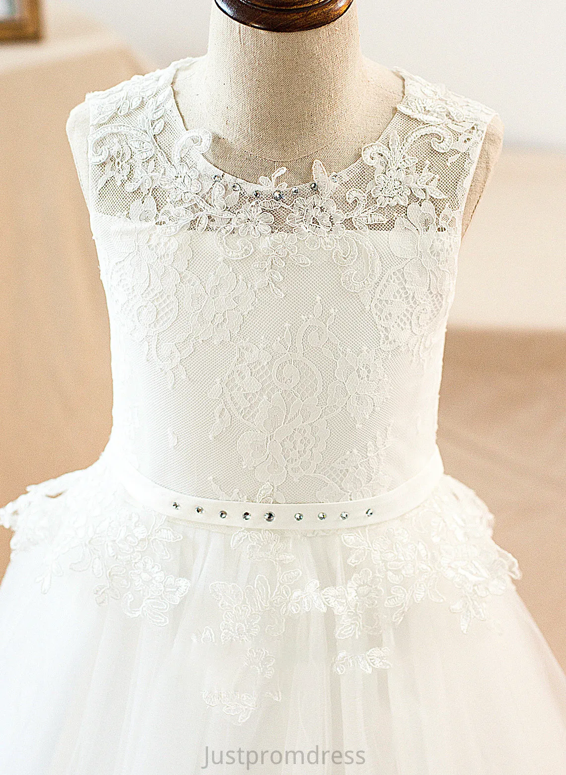 Helena Ball-Gown/PrincessScoopNeckFloor-LengthTulleJuniorBridesmaidDressWithSashBeading#136423 Junior Bridesmaid Dresses