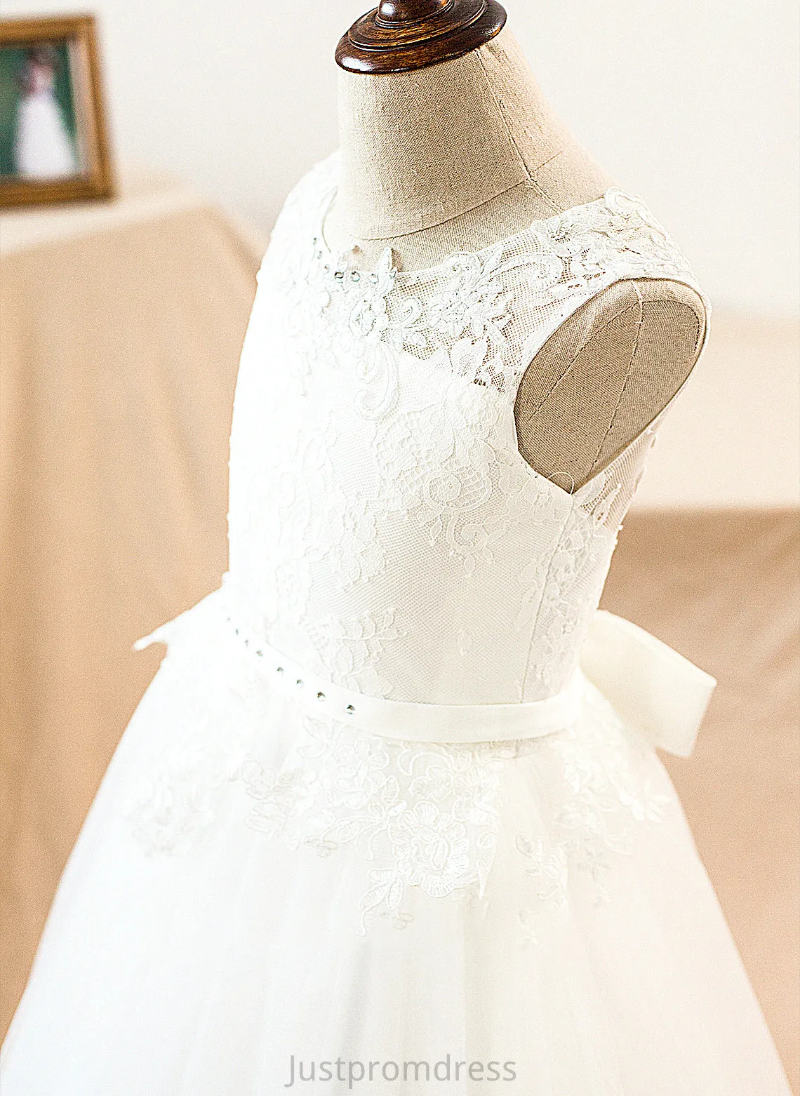 Helena Ball-Gown/PrincessScoopNeckFloor-LengthTulleJuniorBridesmaidDressWithSashBeading#136423 Junior Bridesmaid Dresses