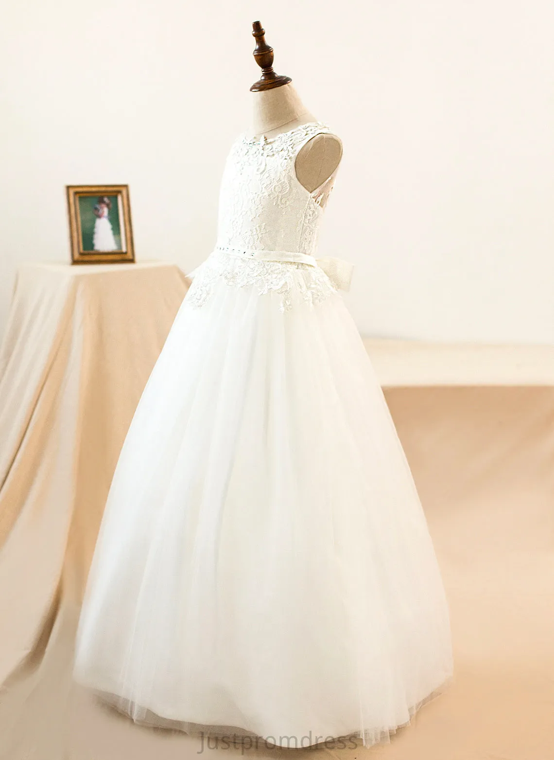 Helena Ball-Gown/PrincessScoopNeckFloor-LengthTulleJuniorBridesmaidDressWithSashBeading#136423 Junior Bridesmaid Dresses