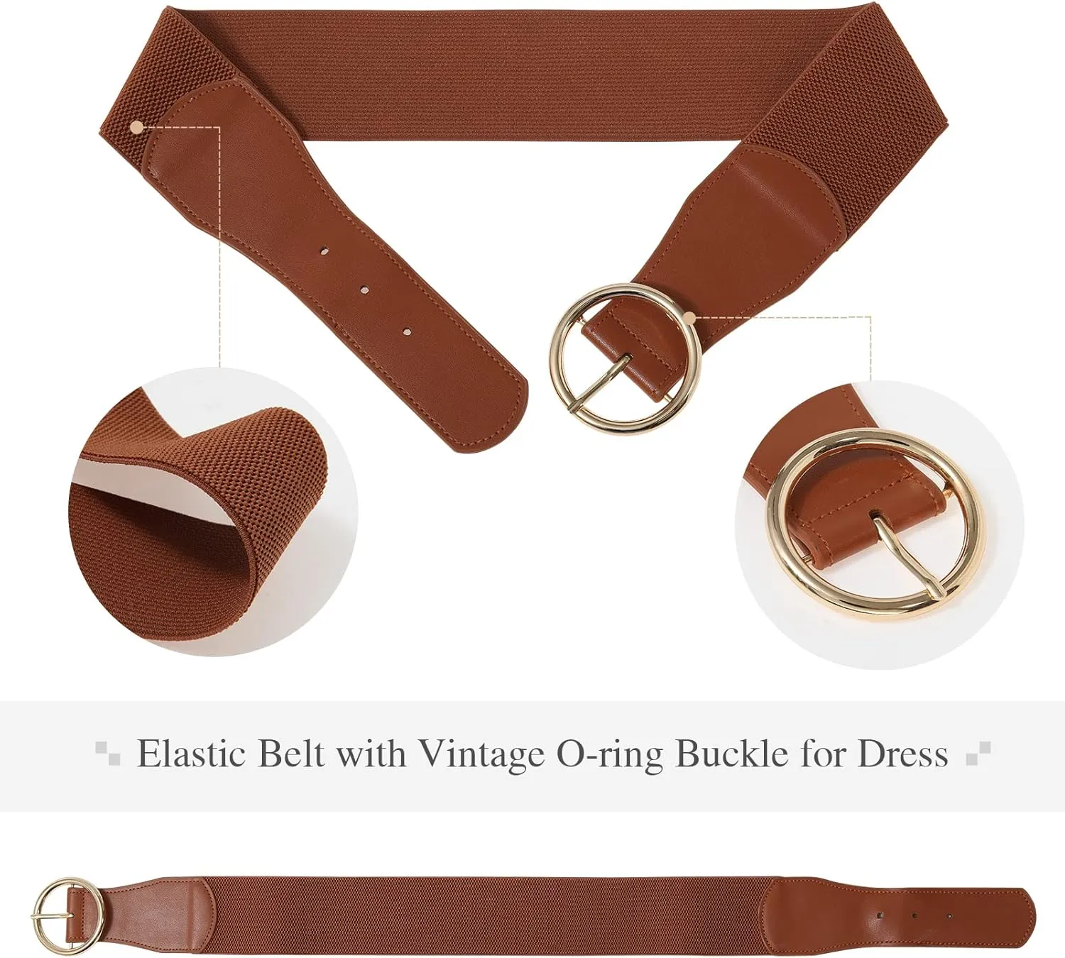 Kajeer 2 Pack Women Stretchy Waist Belt, Vintage 2.4 inch Chunky Buckle Belts for Ladies Dress