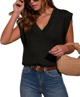 Lacozy V Neck Knit Sweater Vests for Women Casual Sleeveless Pullover Sweater Casual Loose fit Tank Tops Trendy Outfit
