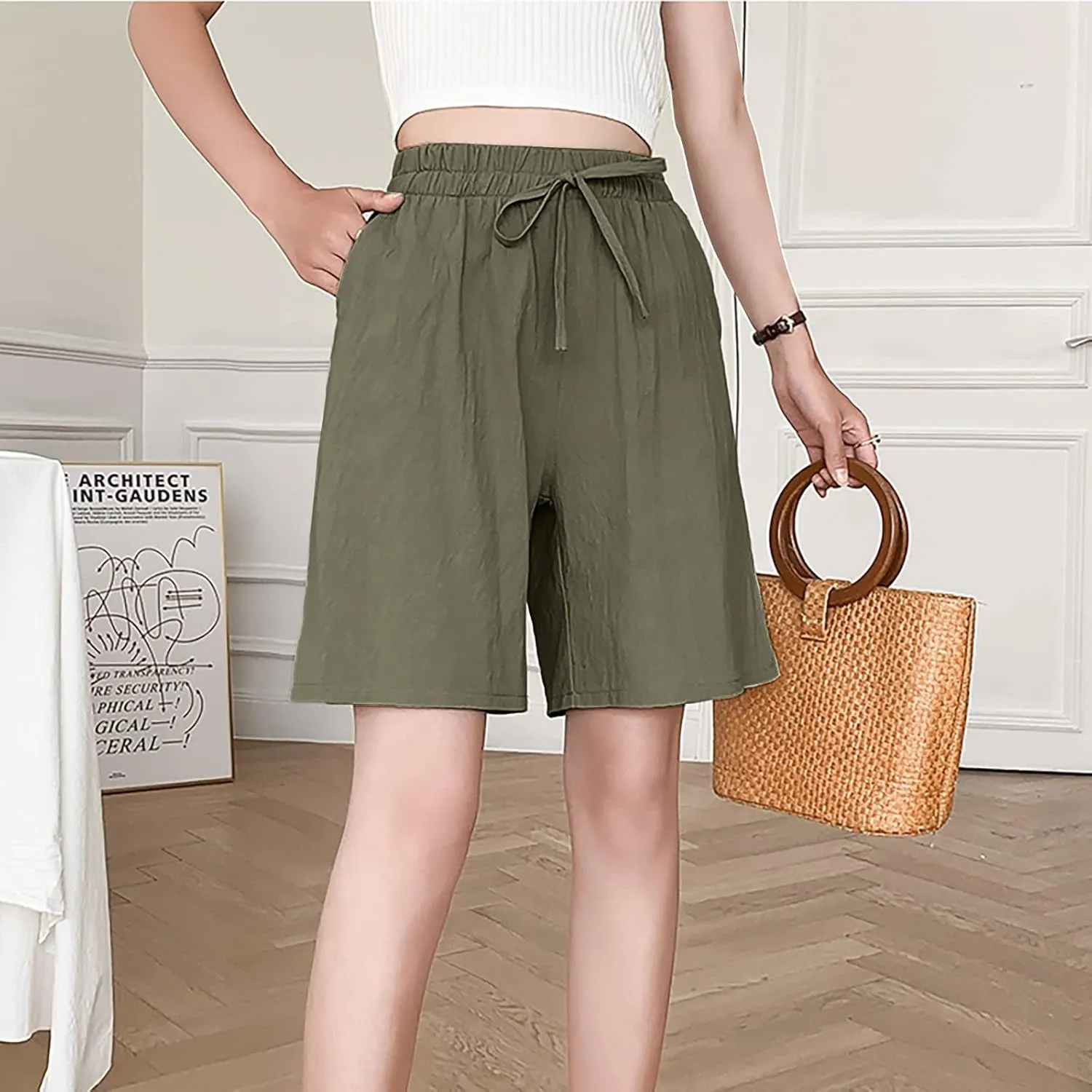 LCMTWX Workout Shorts Women Sweat Shorts Elastic Waist Running Workout Shorts with Pockets Women's Wide Workout Shorts