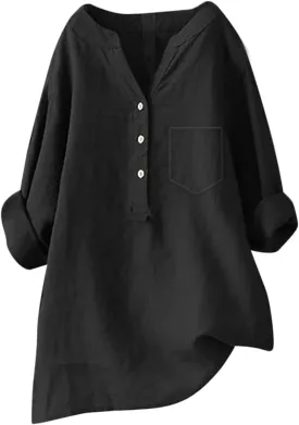 Linen Shirts for Women 2025 Spring Summer Plus Size Long Sleeve Tops Dressy Casual Loose Comfy Work Gauze Blouses