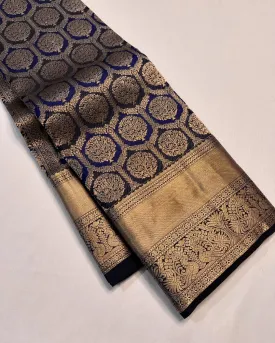 Lustrous Navy Blue Soft Banarasi Silk Saree With Seraphic Blouse Piece