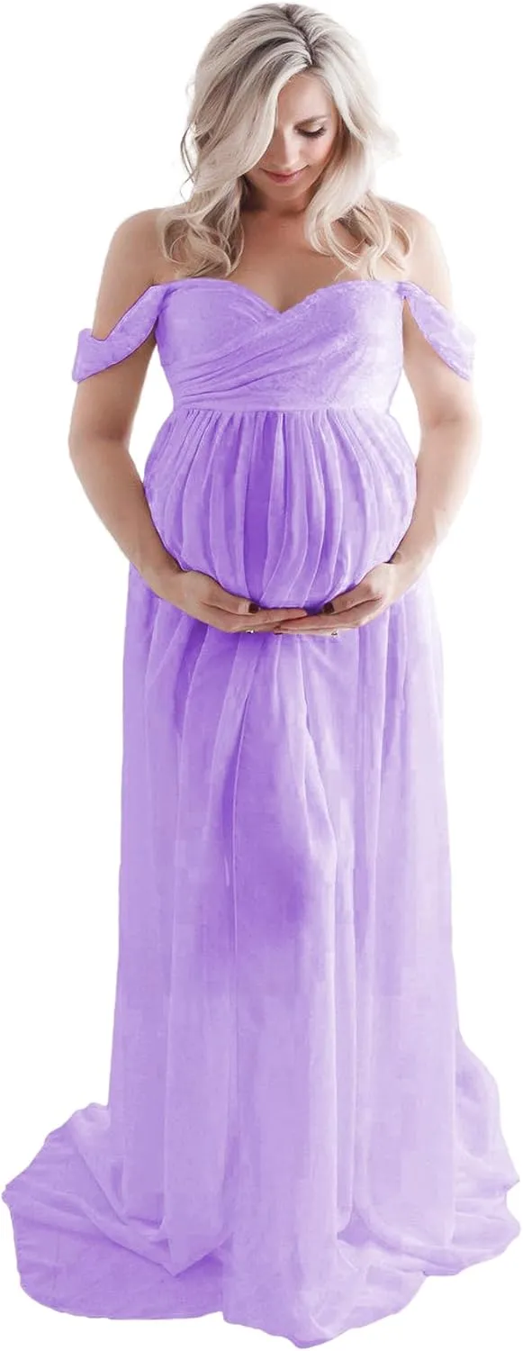 Maternity Lace Dress for Photoshoot Off Shoulder Gown Pregnancy Dresses for Photography