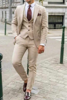 Men Three Piece Beige Suits For Wedding, Men Slim Fit Suit, Dinner Suit, Formal Fashion Suits